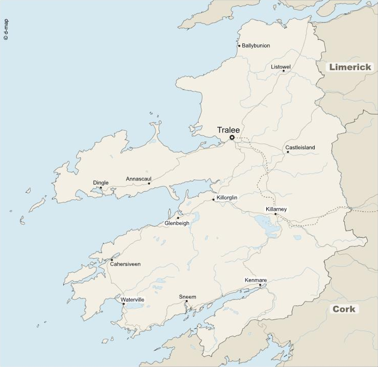 Map of County Kerry showing Ballymac CE project locations