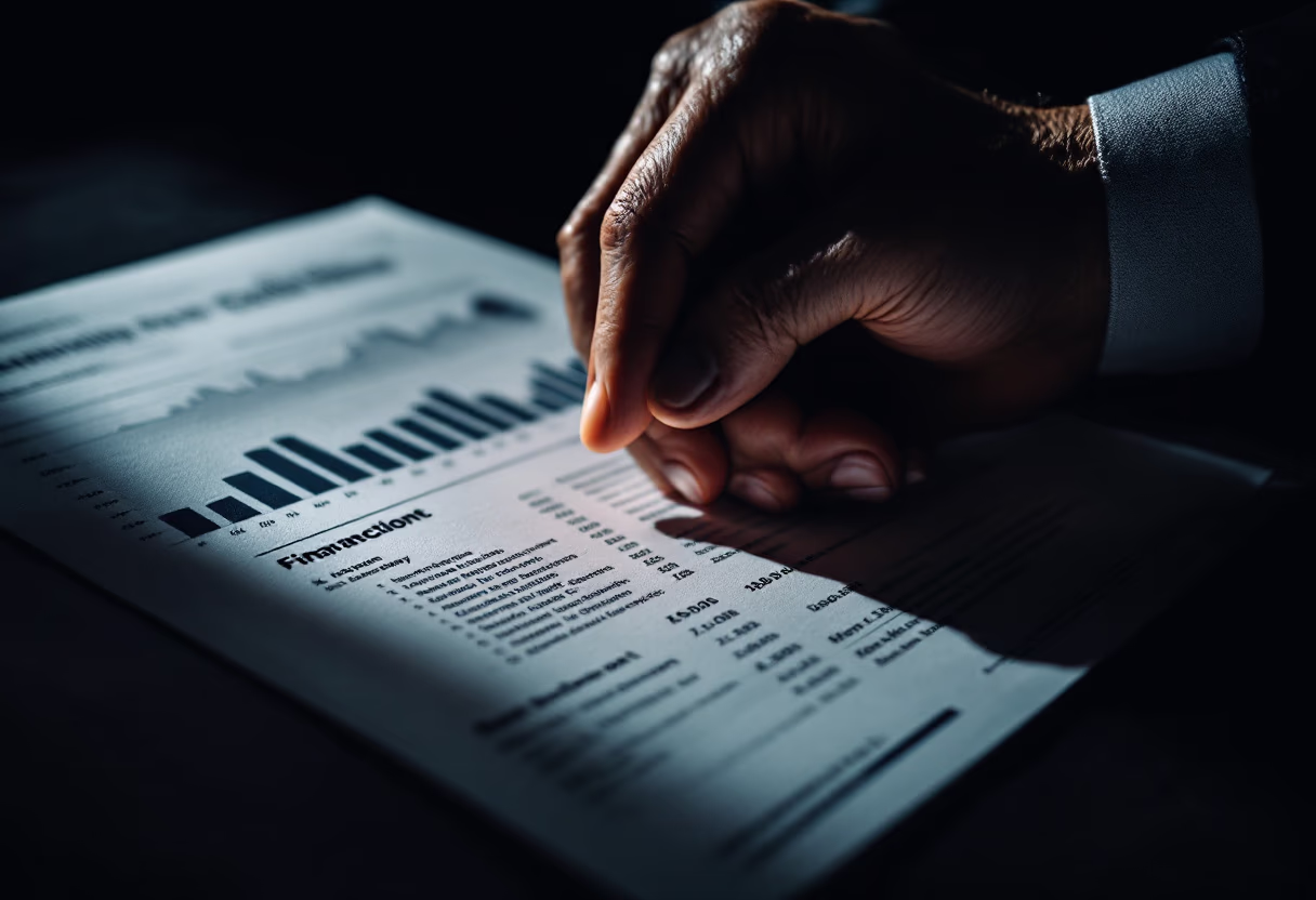 image of handshake over a financial report