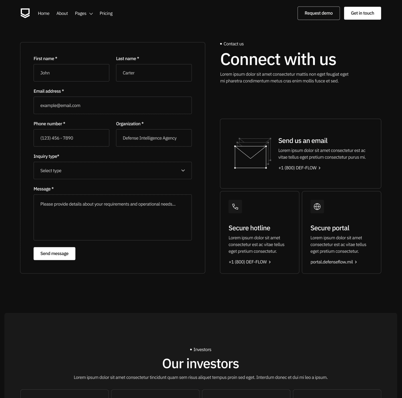 Defenseflow Contact V3 Main Page Defense Platform Webflow Template