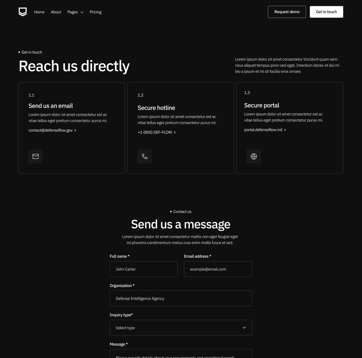 Defenseflow Contact V2 Main Page Defense Platform Webflow Template