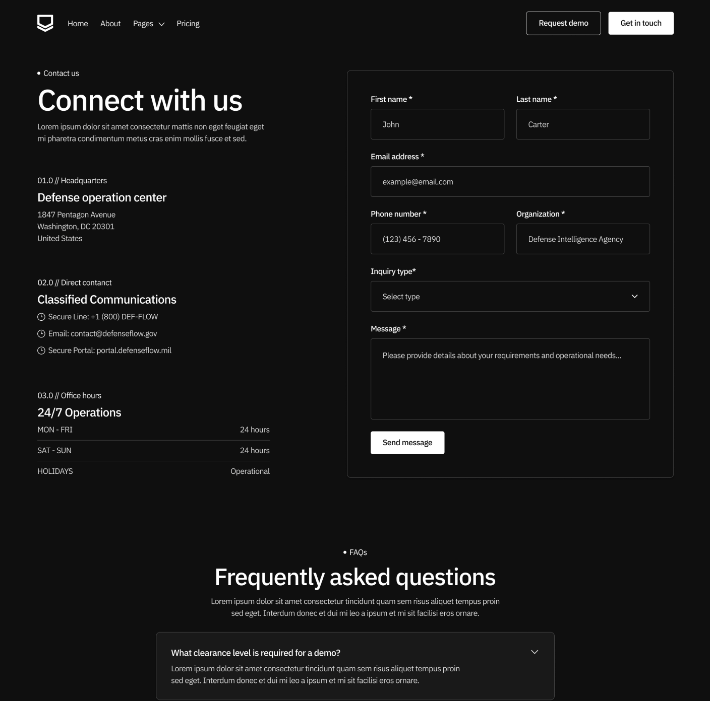 Defenseflow Contact V1 Main Page Defense Platform Webflow Template
