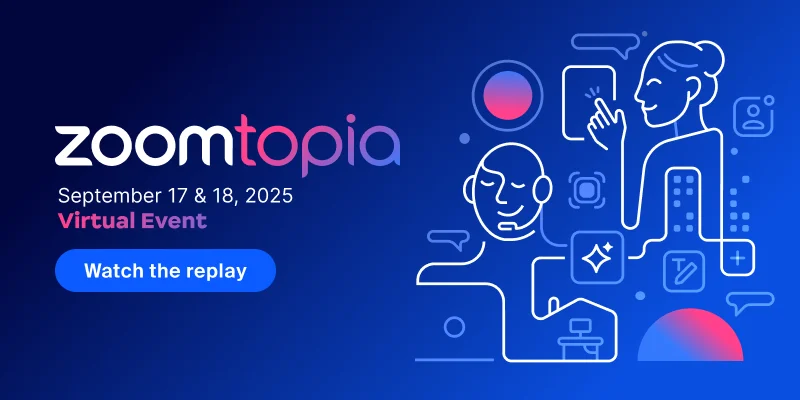 Zoomtopia 2025 Virtual Event afişi, müşteri deneyimi ve yapay zekâ temalı online etkinlik