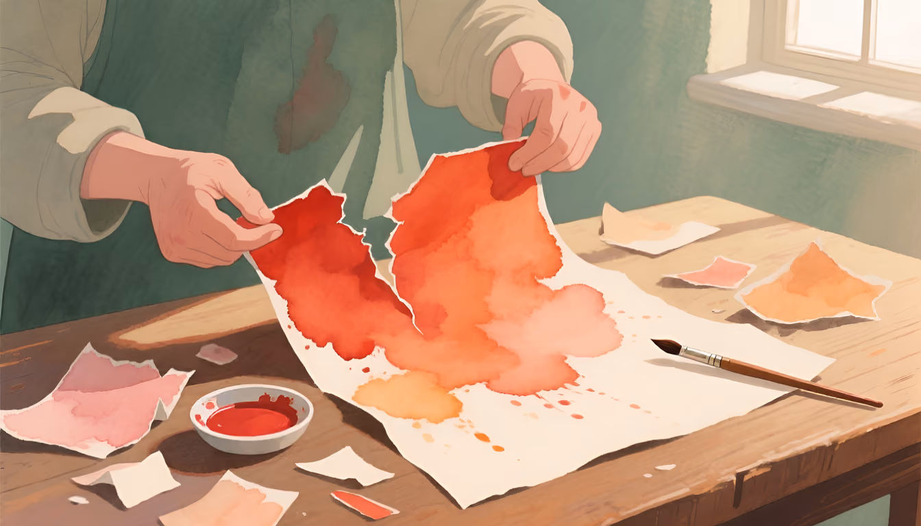 Hands painting and working with torn paper during a creative counselling session