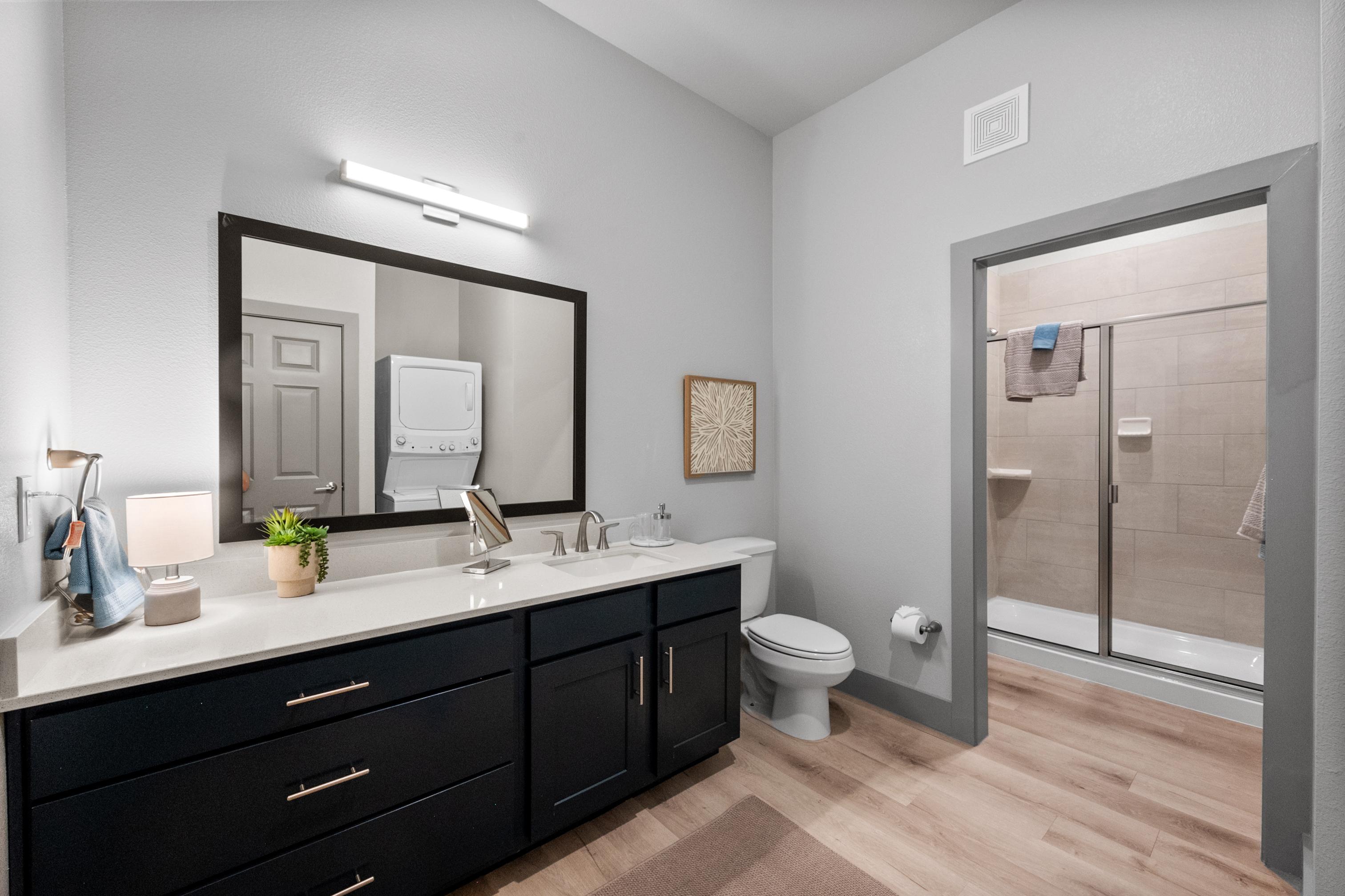 large Bathroom with wide counters and walk in shower