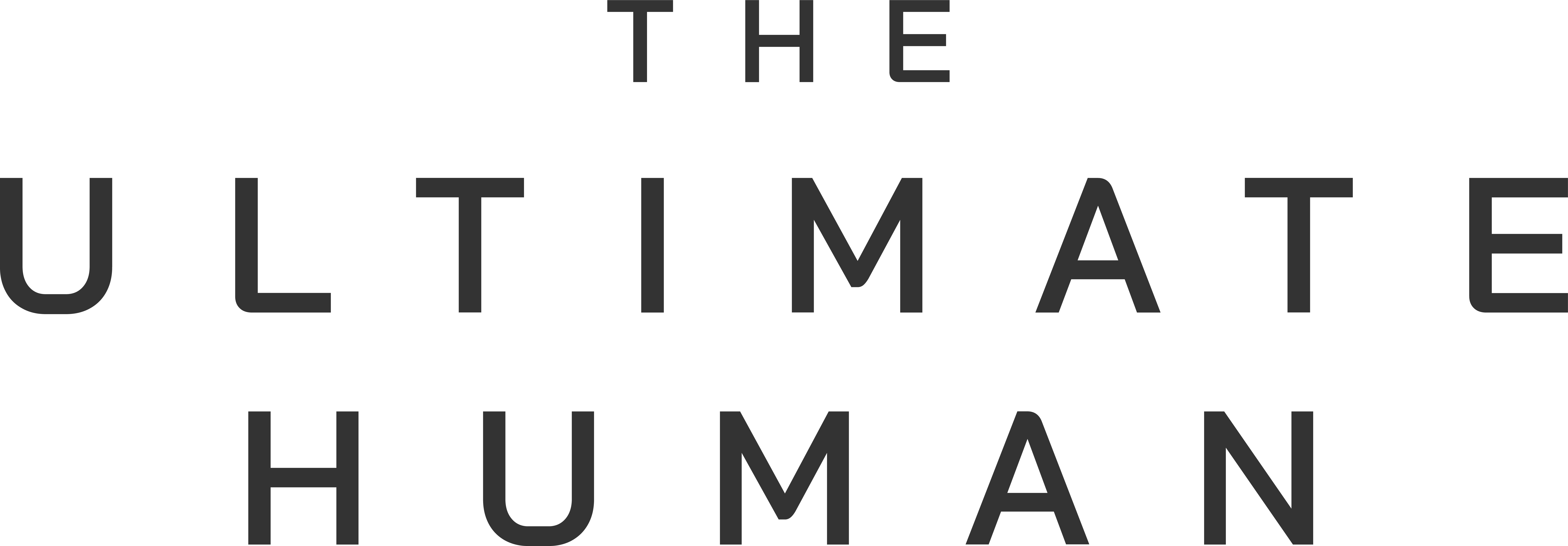 Text reading THE ULTIMATE HUMAN in bold uppercase letters on black background.
