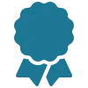 Blue badge icon with a ribbon representing warranty or guarantee.