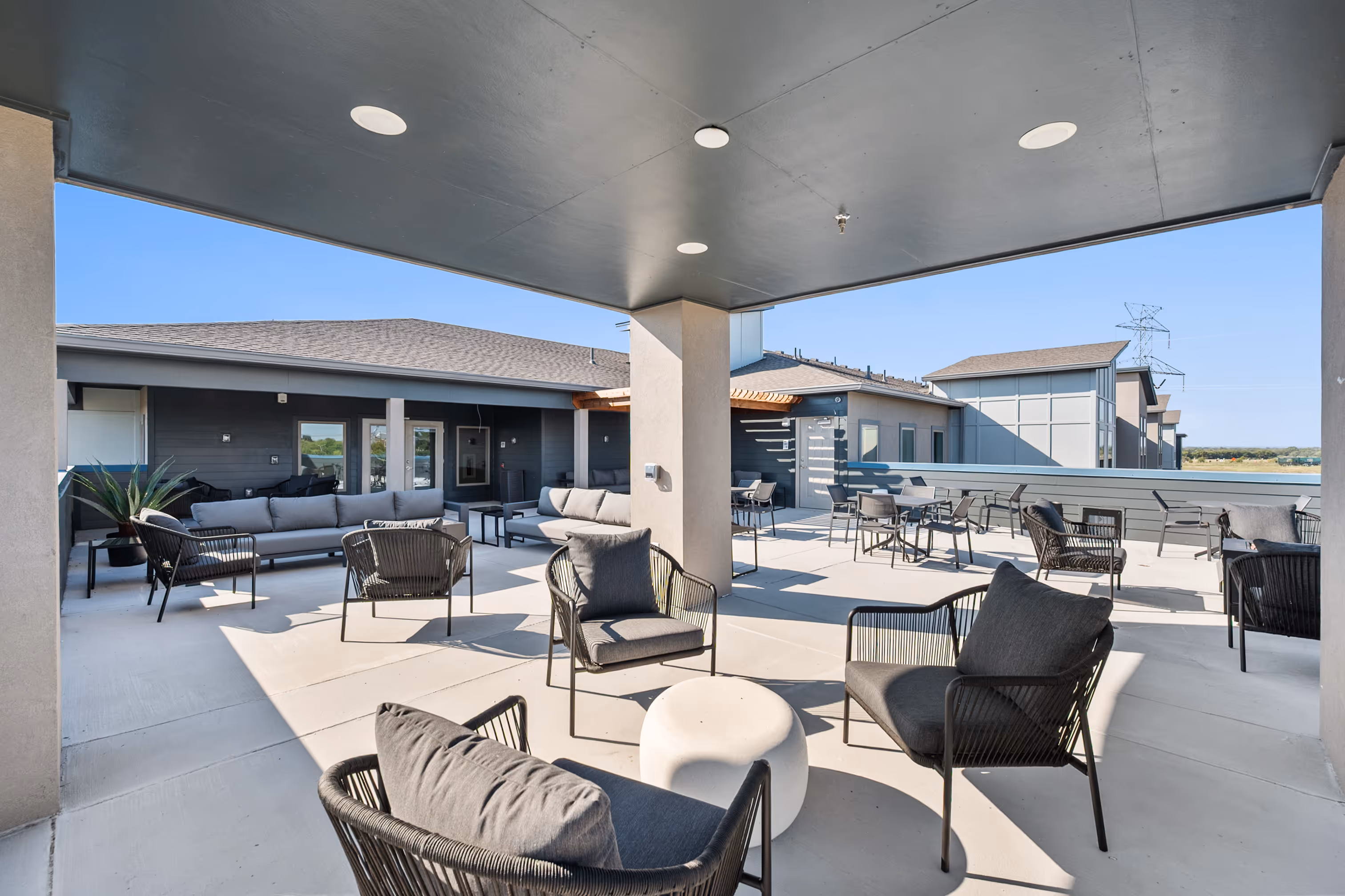 Roof top patio with tables and chairs