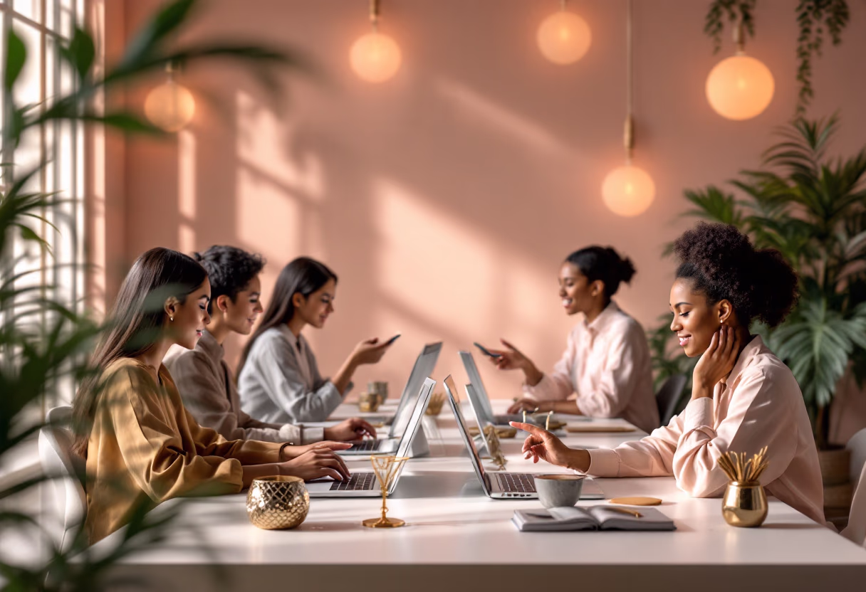 image of a bustling office environment (for a social media and communication)
