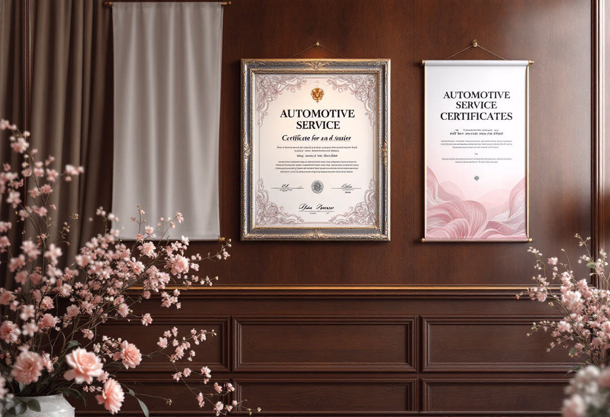 image of awards and certifications displayed (for an automotive service)