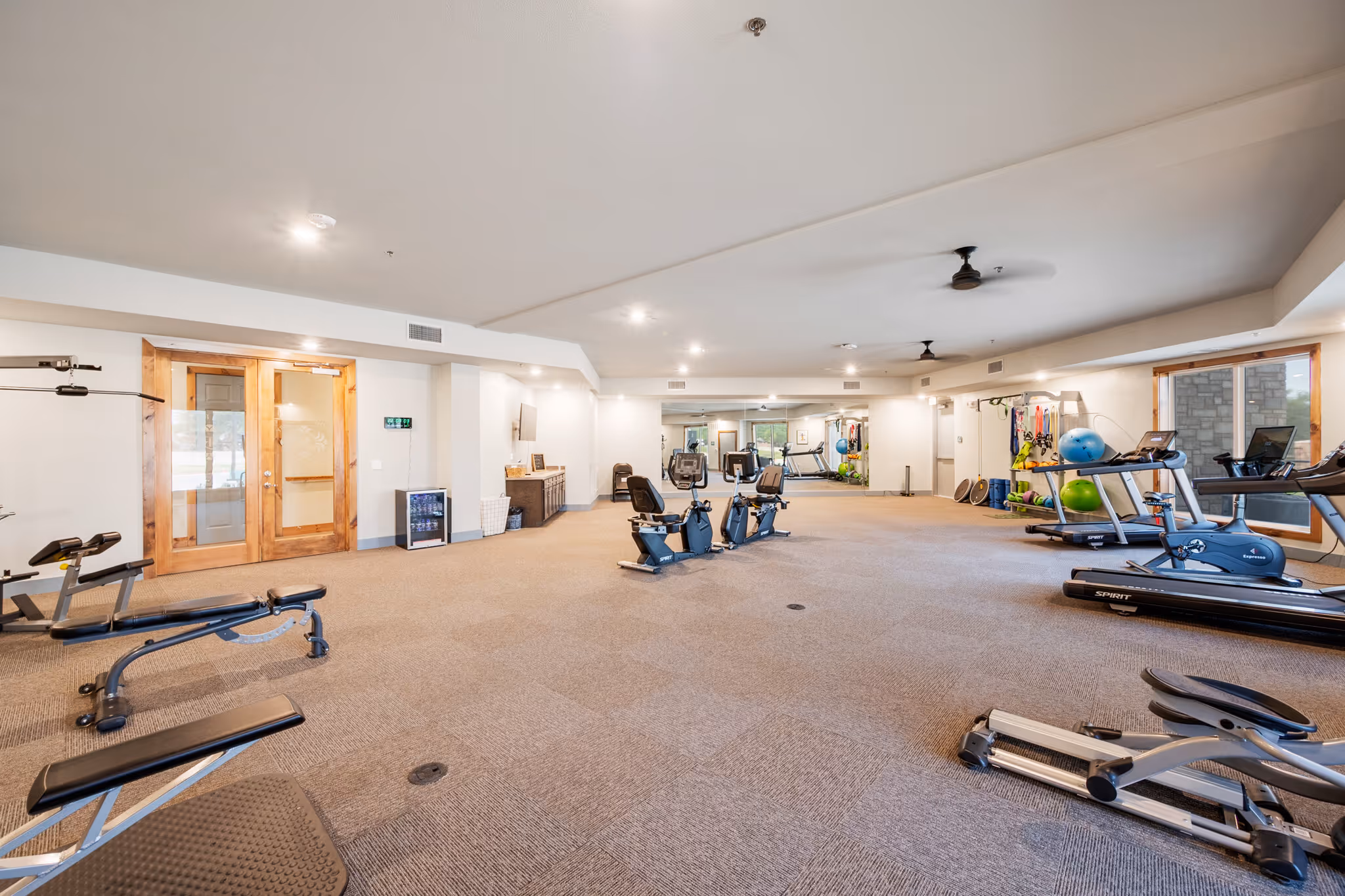 Fitness center with workout machines and equipment