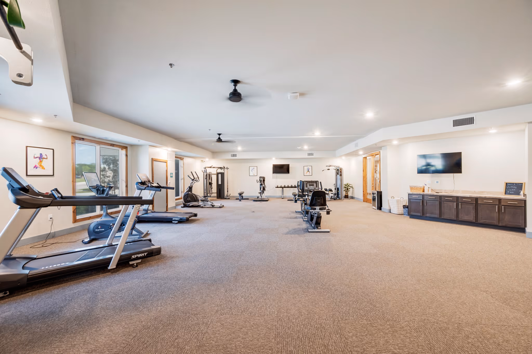 Fitness center with workout machines and equipment
