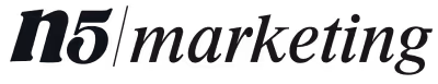 n5 marketing text logo in a black cursive font on a transparent background.