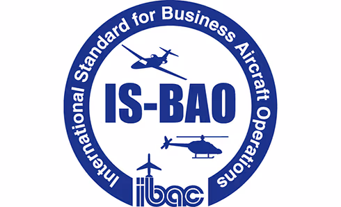 IS-BAO logo with aircraft silhouettes and text 'International Standard for Business Aircraft Operations'.