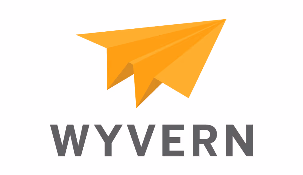 Orange paper airplane icon above the word WYVERN in gray capital letters.