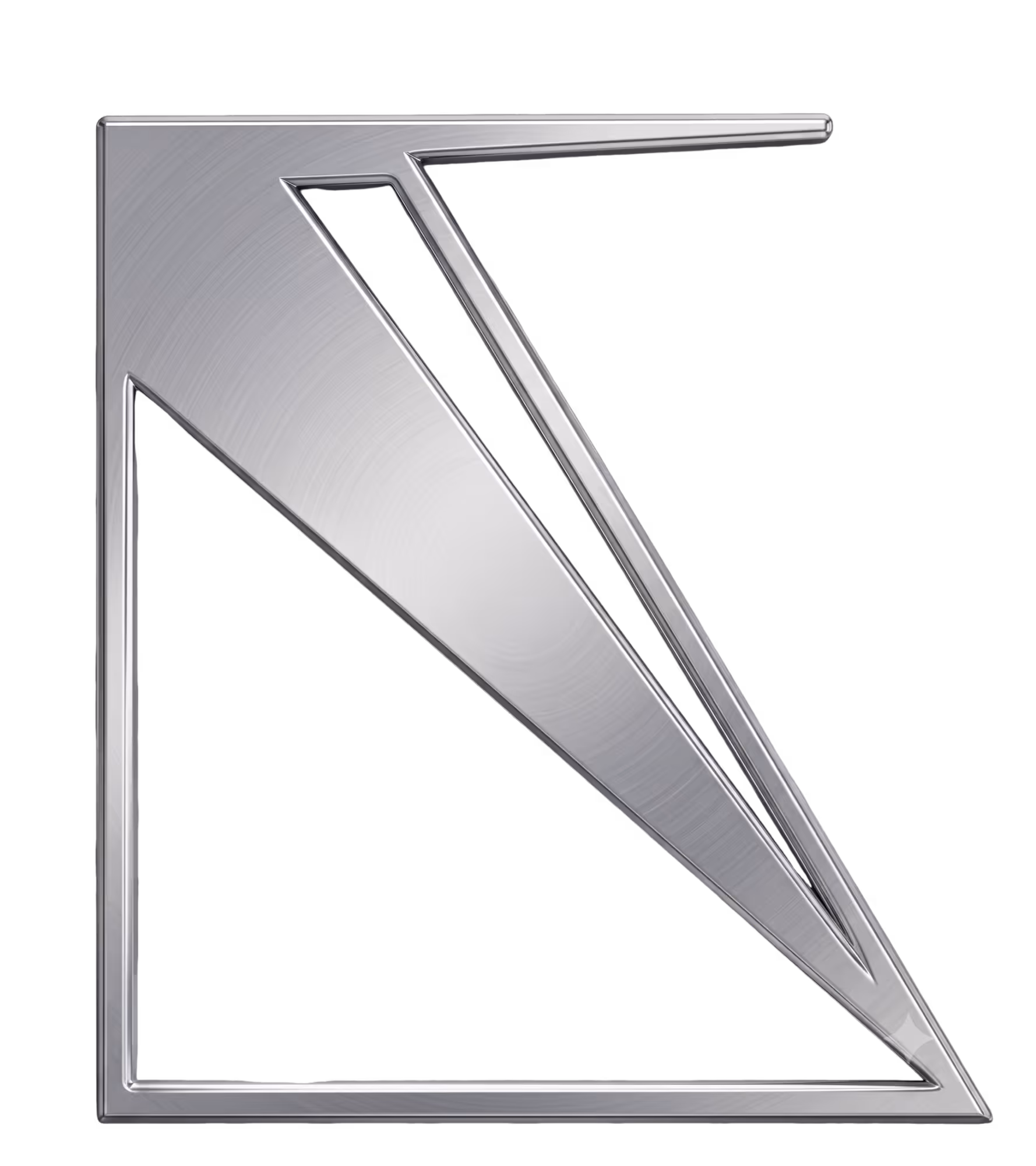 Stylized silver geometric shape resembling an abstract angular design with sharp edges.