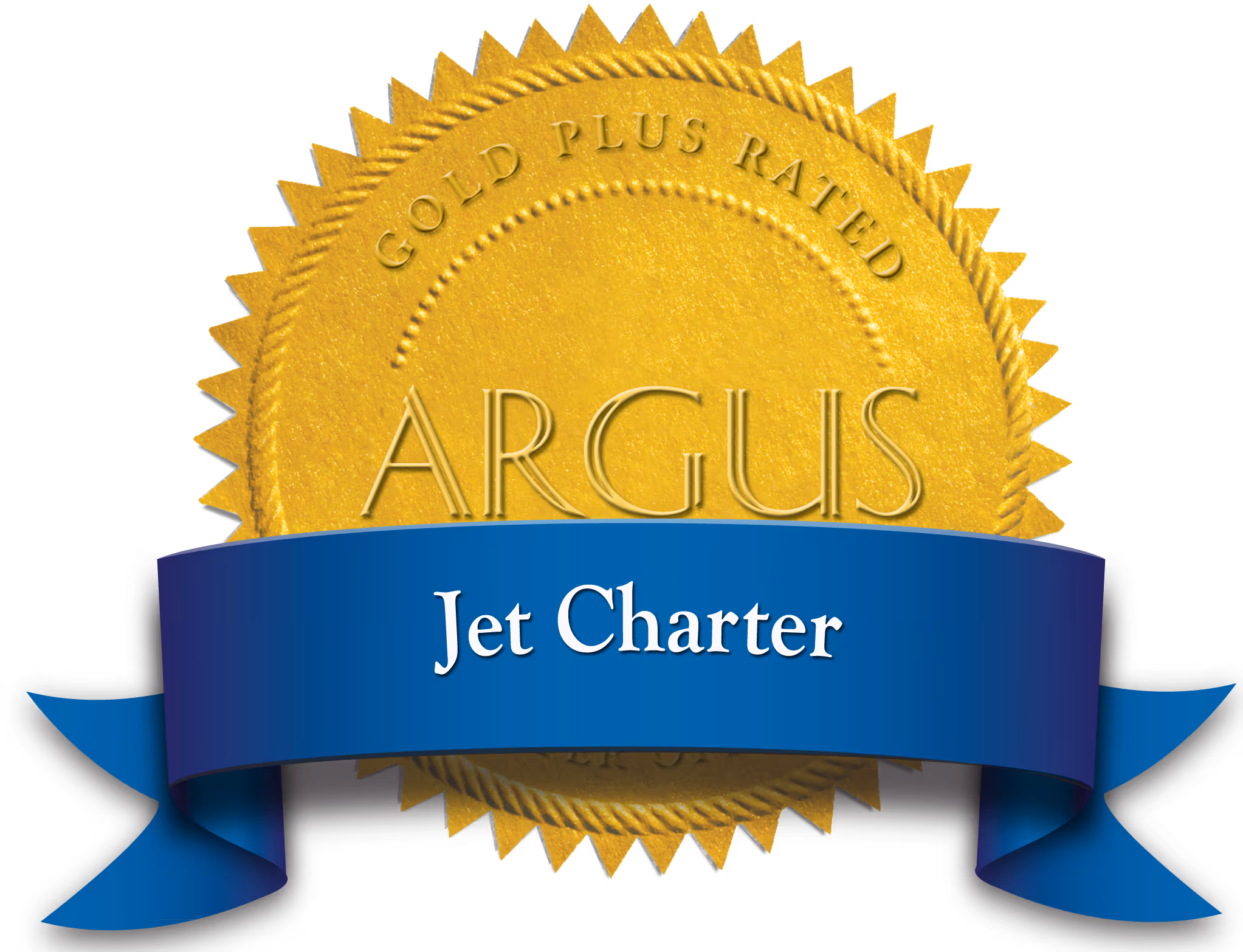 Gold Plus Rated Argus seal with blue banner labeled Jet Charter