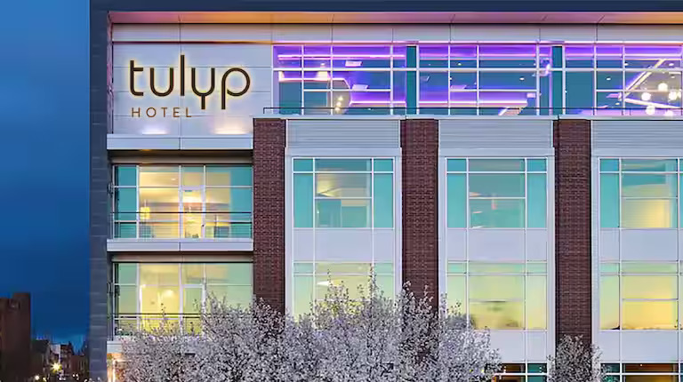 Exterior view of hotel building in Holland, MI