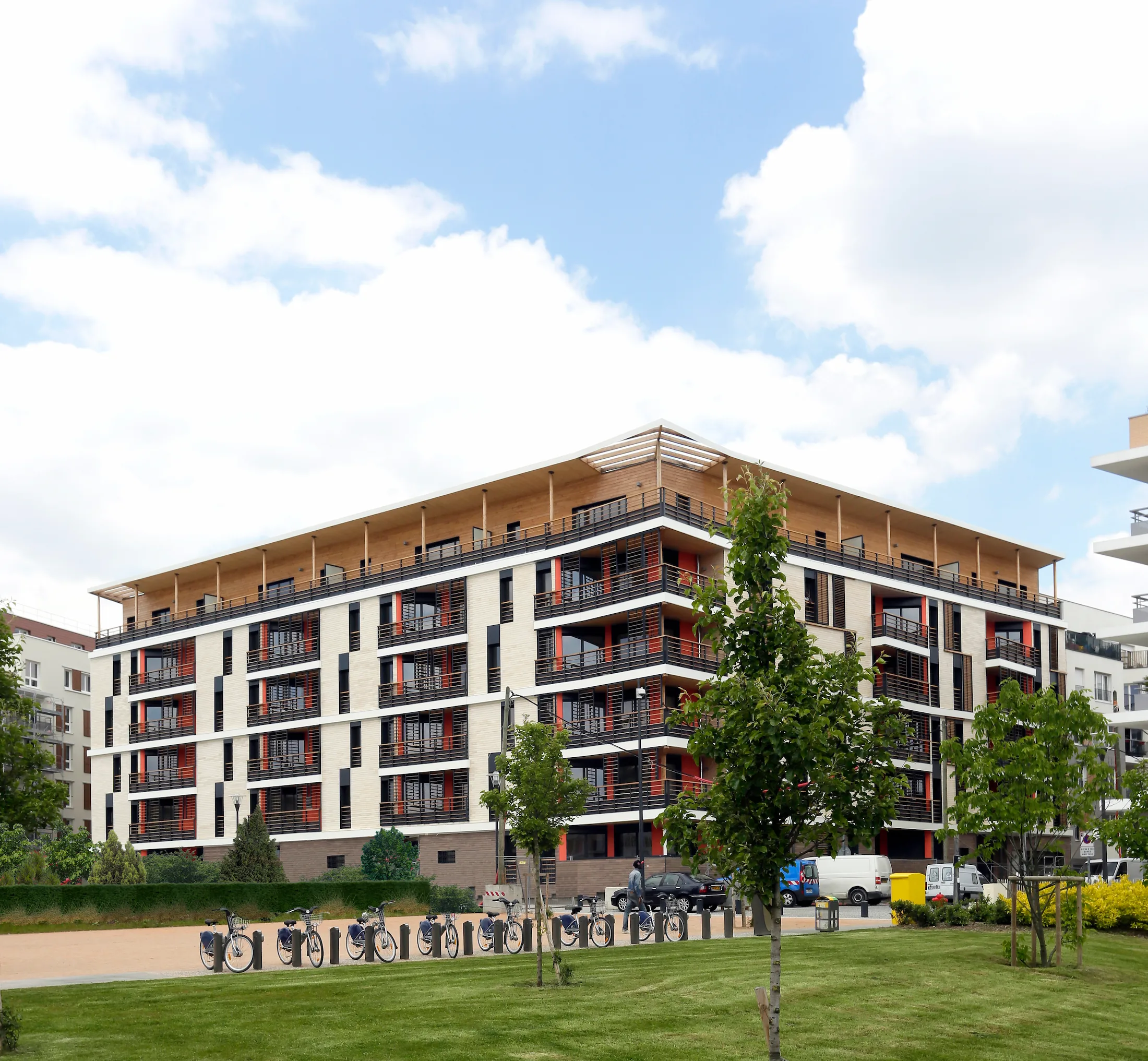 Façade — construction neuve de logements sociaux, ZAC de la Croix Petit, Cergy-Pontoise (95)