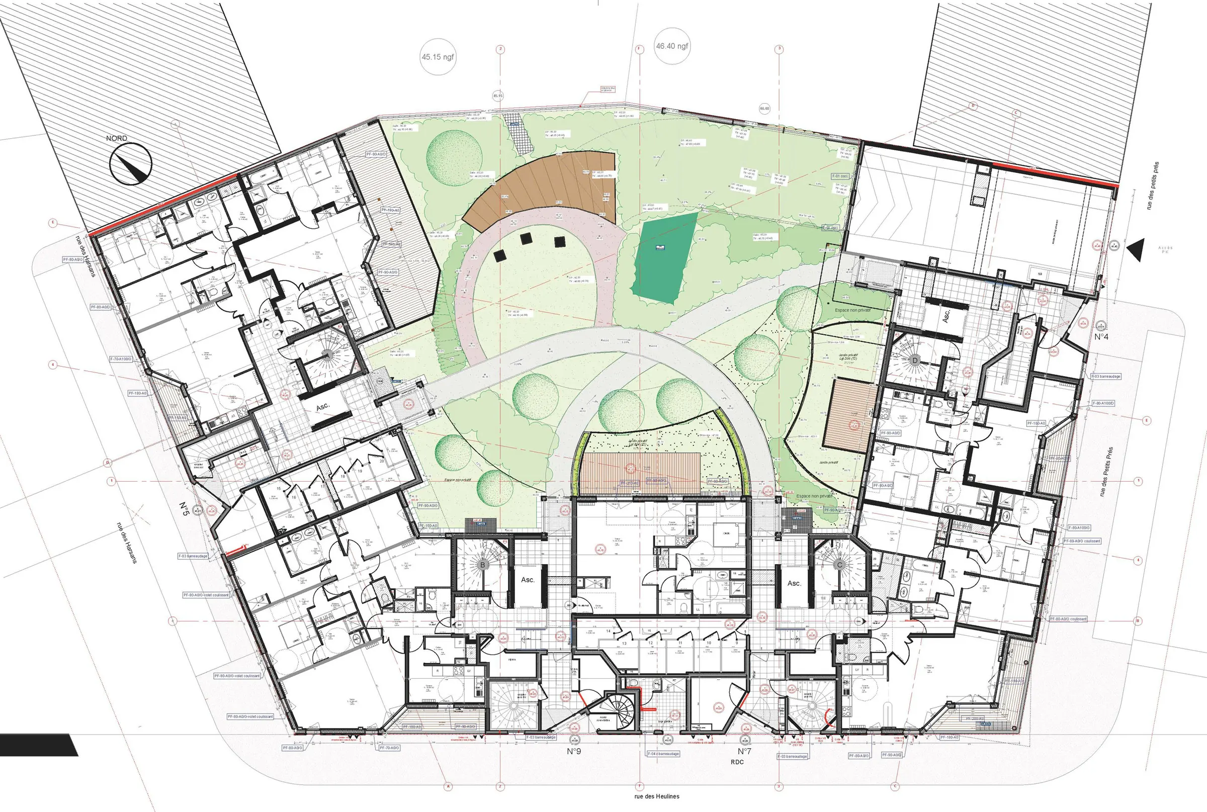 Plan du rez-de-chaussée — construction neuve de logements sociaux, ZAC de la Croix Petit, Cergy-Pontoise (95)