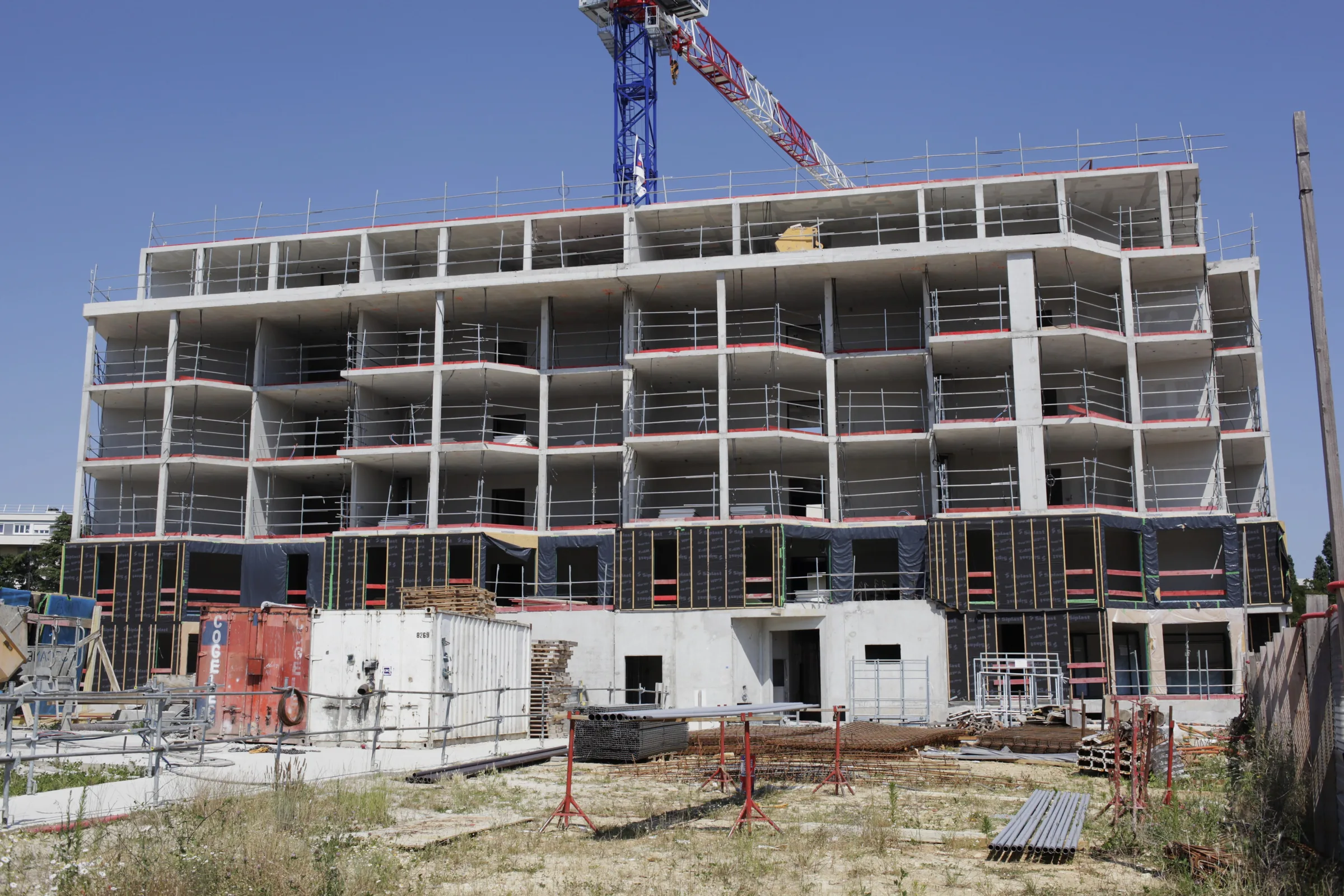 Vue du chantier — construction neuve de logements sociaux, ZAC de la Croix Petit, Cergy-Pontoise (95)
