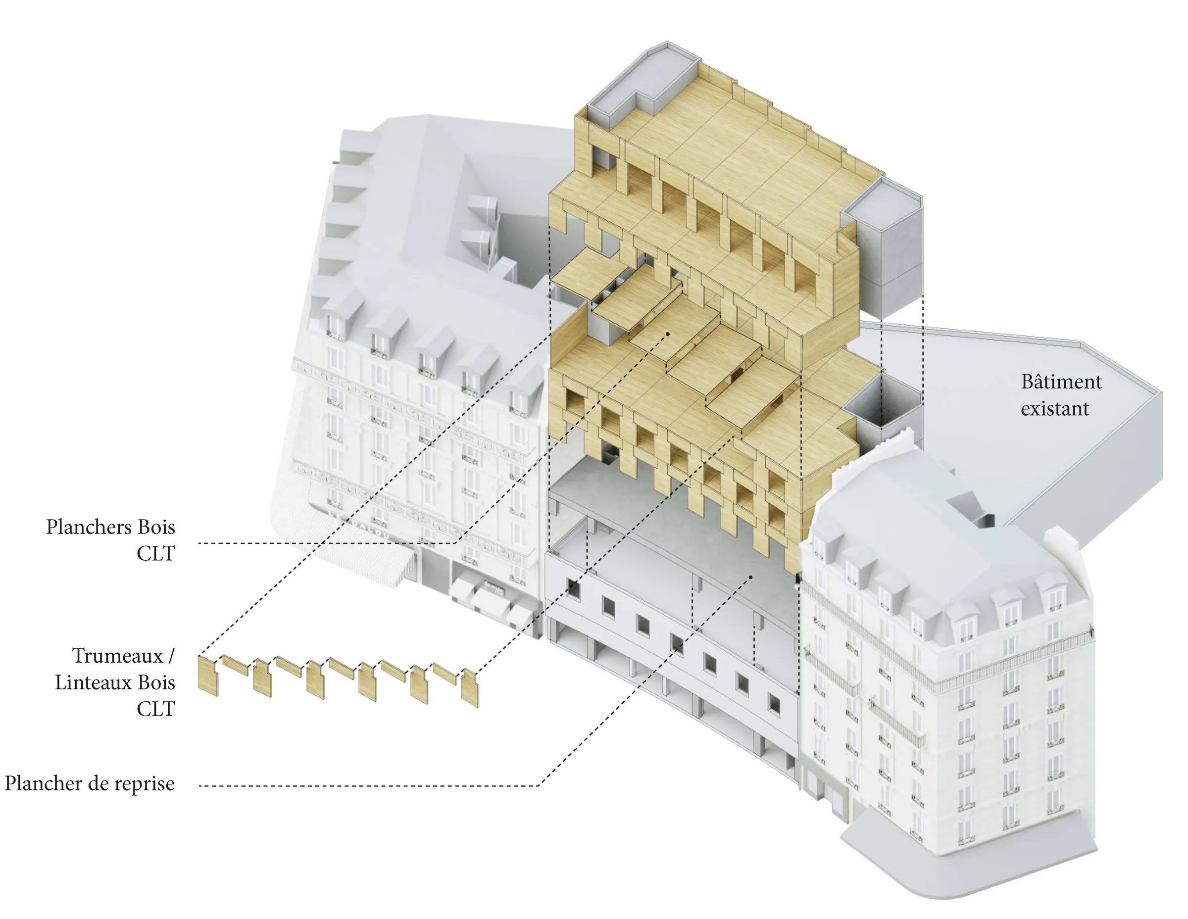 Plan — surélévation d'une auberge de jeunesse Les Piaules, place de la Nation, Paris 12e