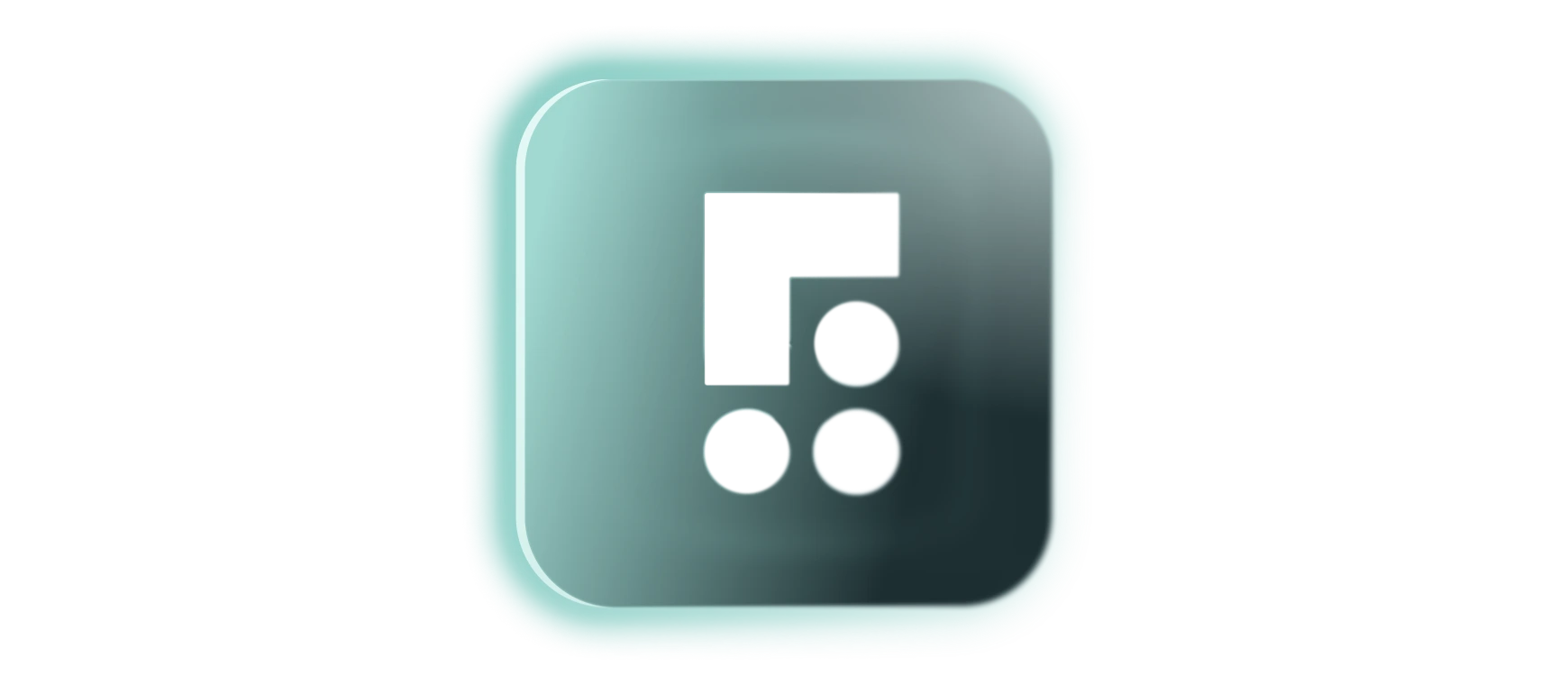 3D cube icon with cutouts of one square and three circles inside a rounded square frame.