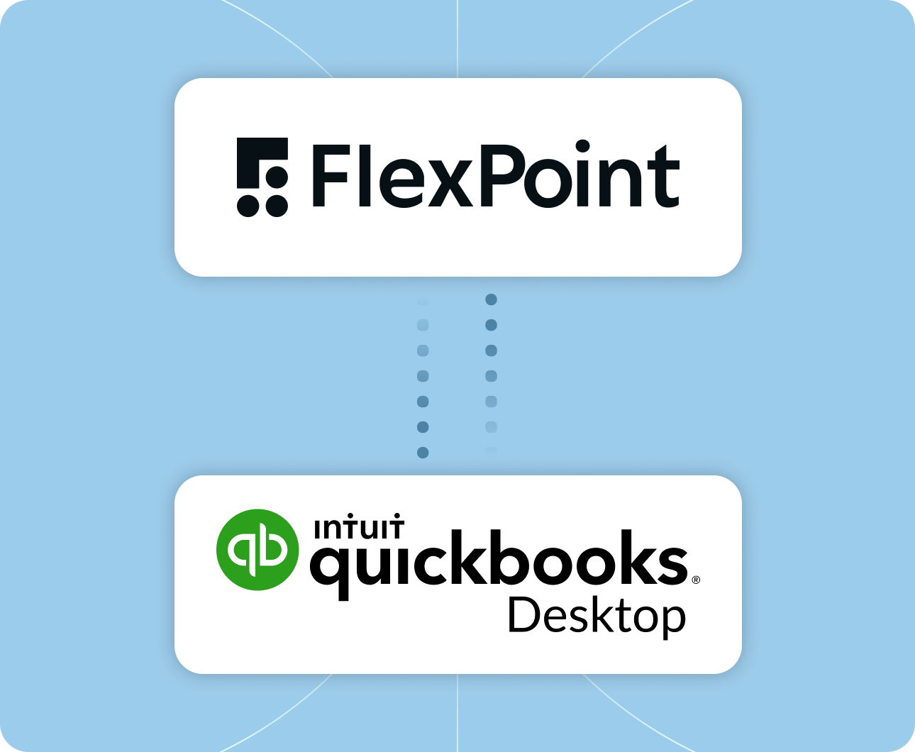 FlexPoint logo above Intuit QuickBooks Desktop logo on a blue background.