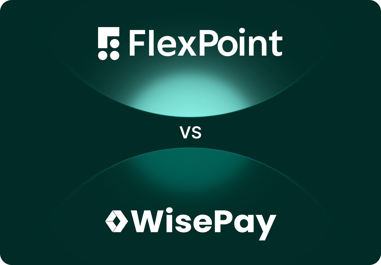 Comparison graphic showing FlexPoint logo above and WisePay logo below with 'vs' in between.