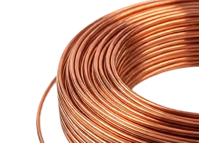 Coiled copper wire with a shiny, smooth surface and reddish metallic color.