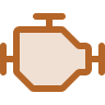 Orangefarbenes Motorsymbol mit einem Rohr oben und einer Kurbelwelle an der Seite.