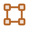 Icon of four orange squares connected by lines forming a larger square shape.