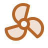 Three-blade fan propeller icon in brown on white background.