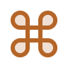 Brown symbol with four rounded shapes connected at the center on a white background.