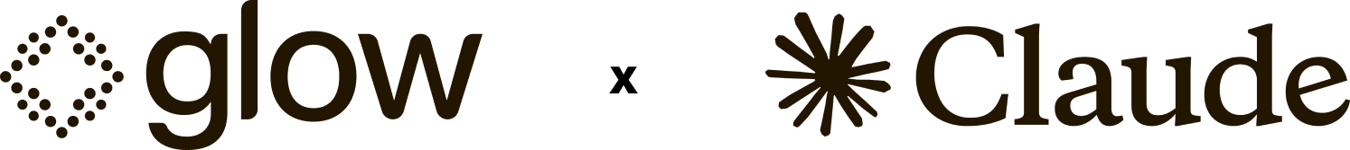 Two logos side by side: a dotted diamond shape followed by the word 'glow' in lowercase, and a starburst design followed by the word 'Claude' with a capital C.