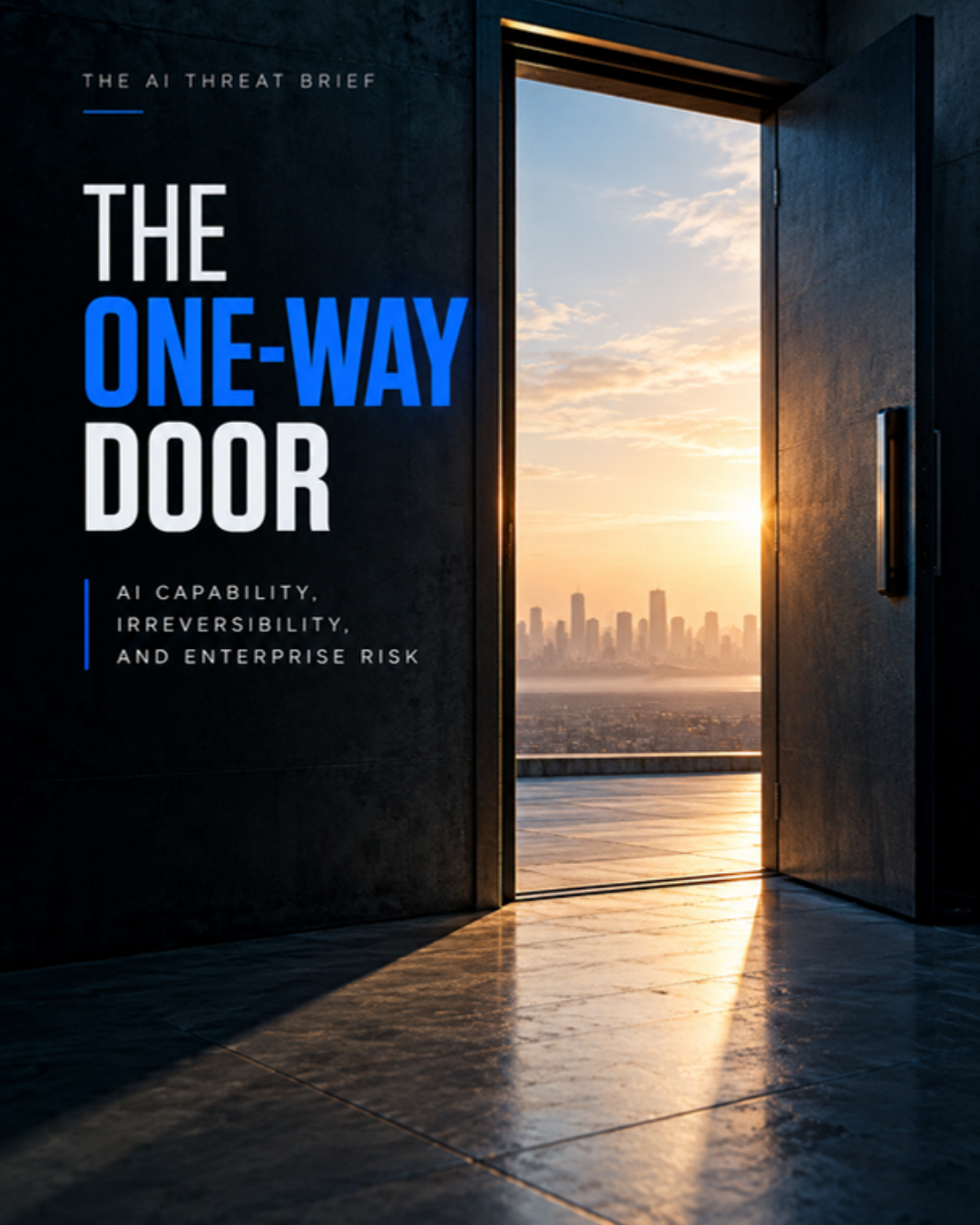 The AI Threat Brief — The One-Way Door F1-P3 carousel, frame 1 of 8