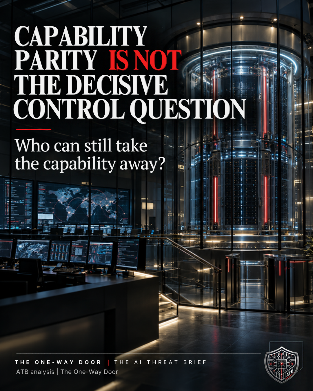 The AI Threat Brief — The One-Way Door F1-P3 carousel, frame 2 of 8