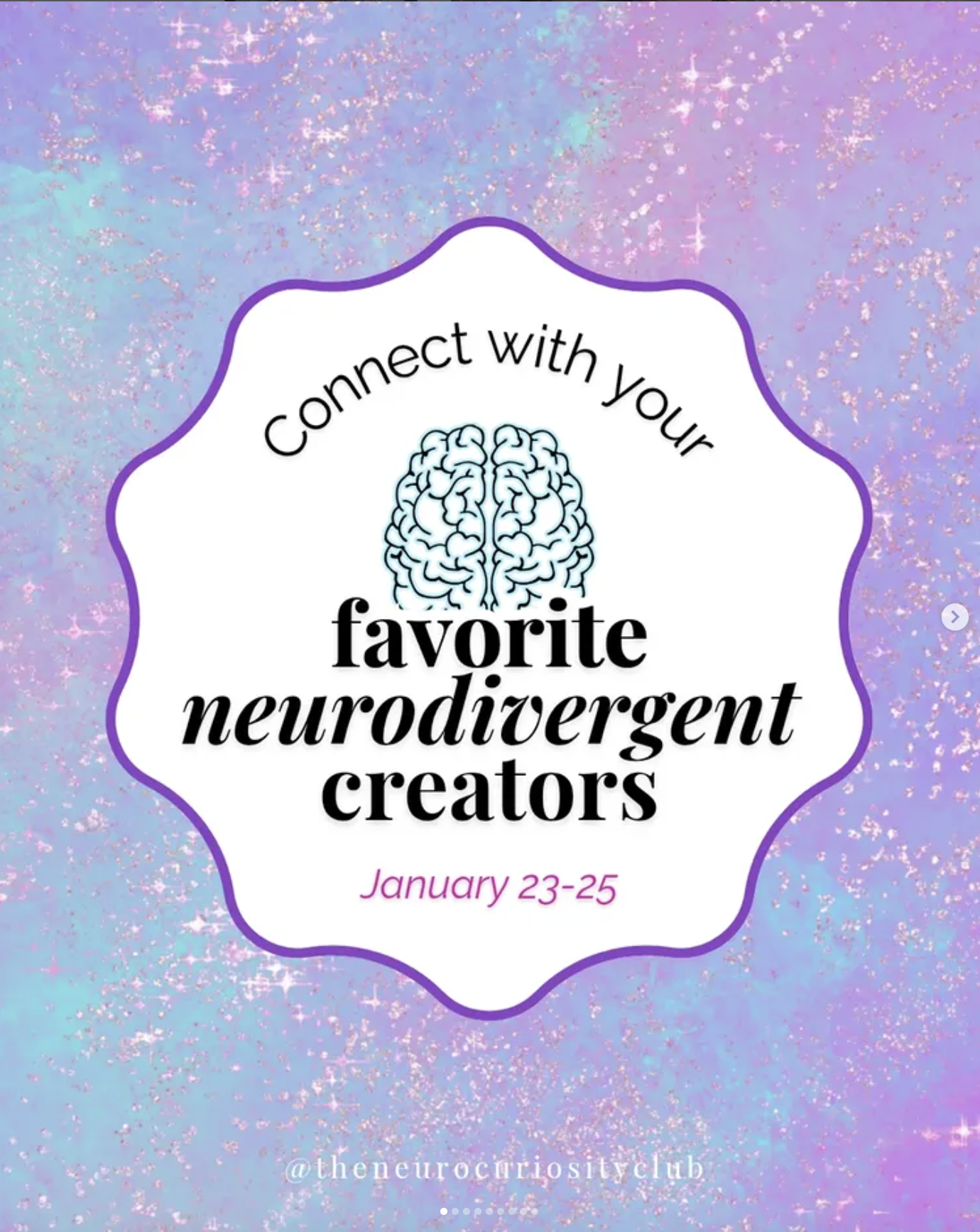 Photo of a woman posed above the title "the event schedule." Pulled from a brand collateral project for The Neurocuriosity Club