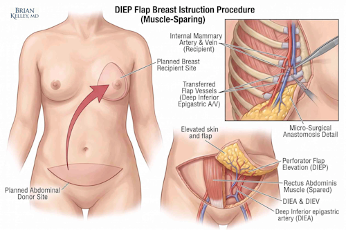Medical illustration of anatomy for DIEP flap breast reconstruction