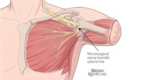 Medical illustration of upper extremity amputation and targeted muscle reinnervation (TMR)