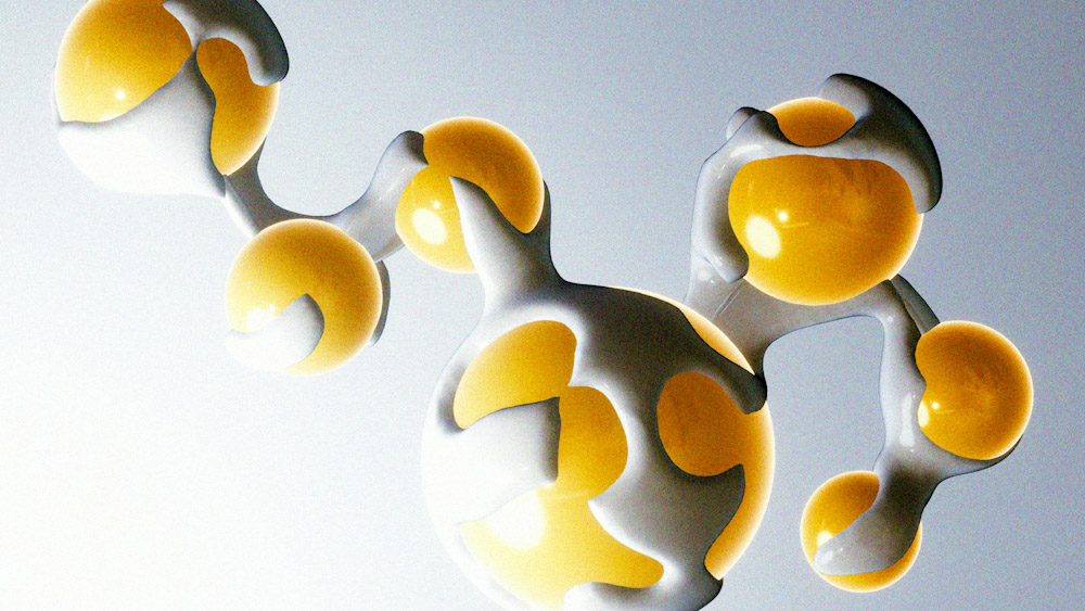 Yellow spherical molecules intertwined with tissue - meant to represent fat grafting