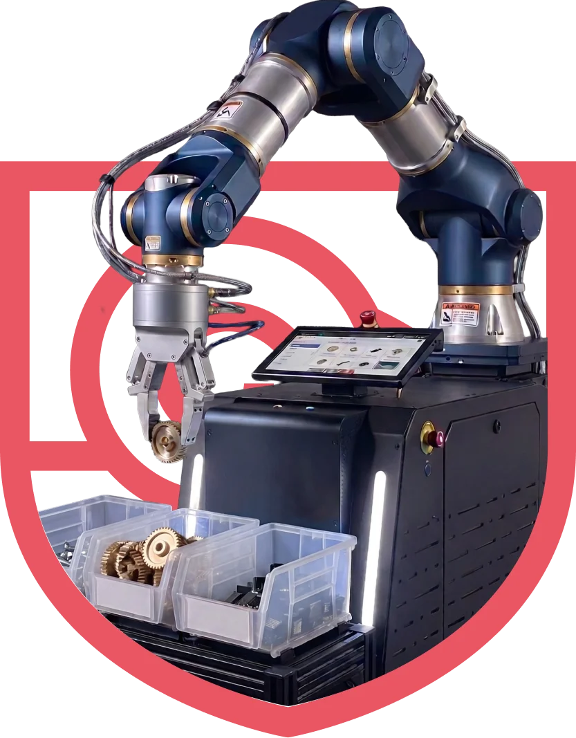 Robotic arm picking and sorting the right parts on a production line