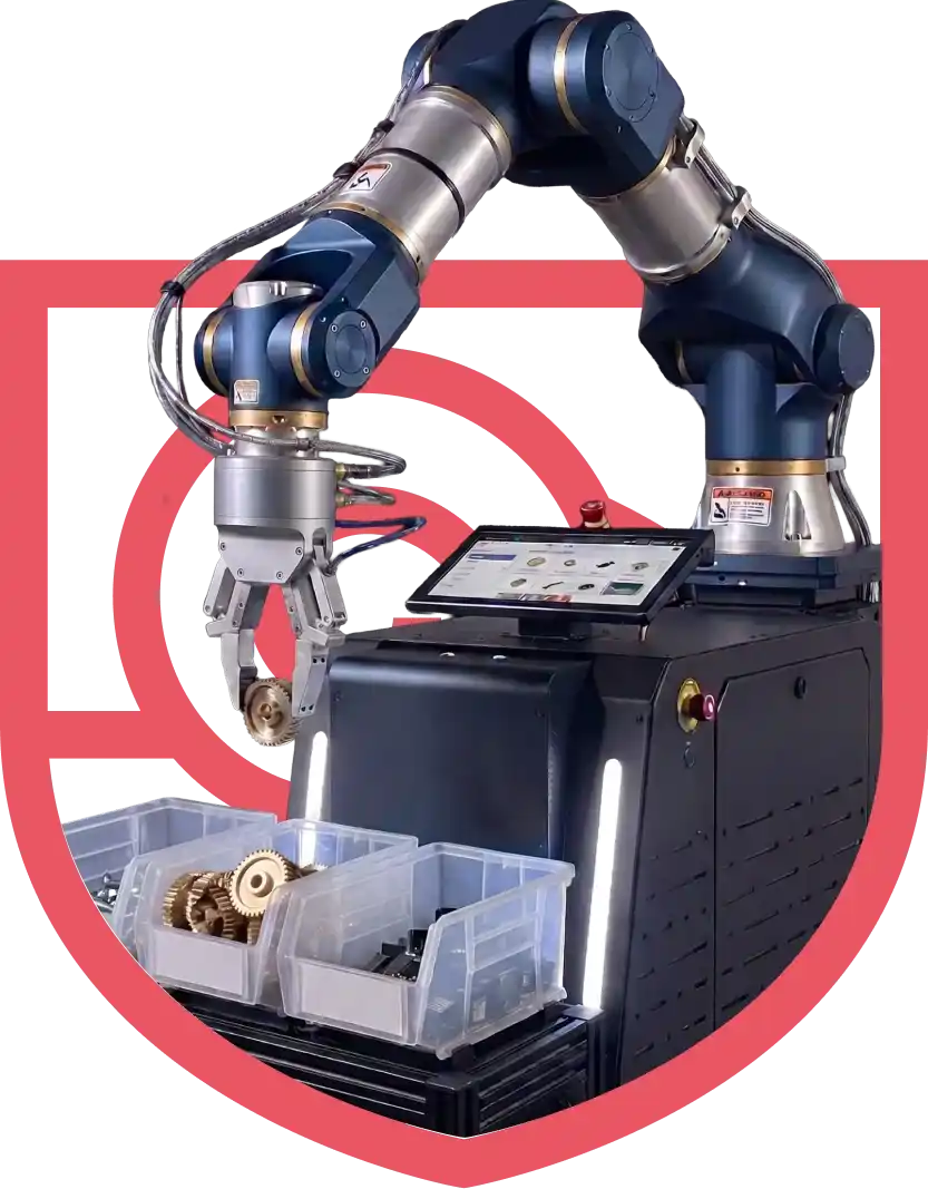 Robotic arm picking and sorting the right parts on a production line