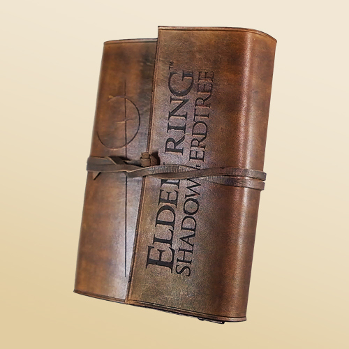 Elden Ring Shadow of the Erdtree branded leather journal for game promotional merchandise