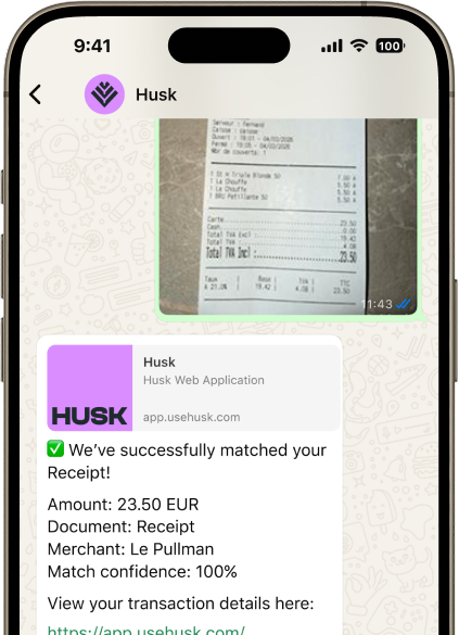 Husk receipt matching shown on a phone