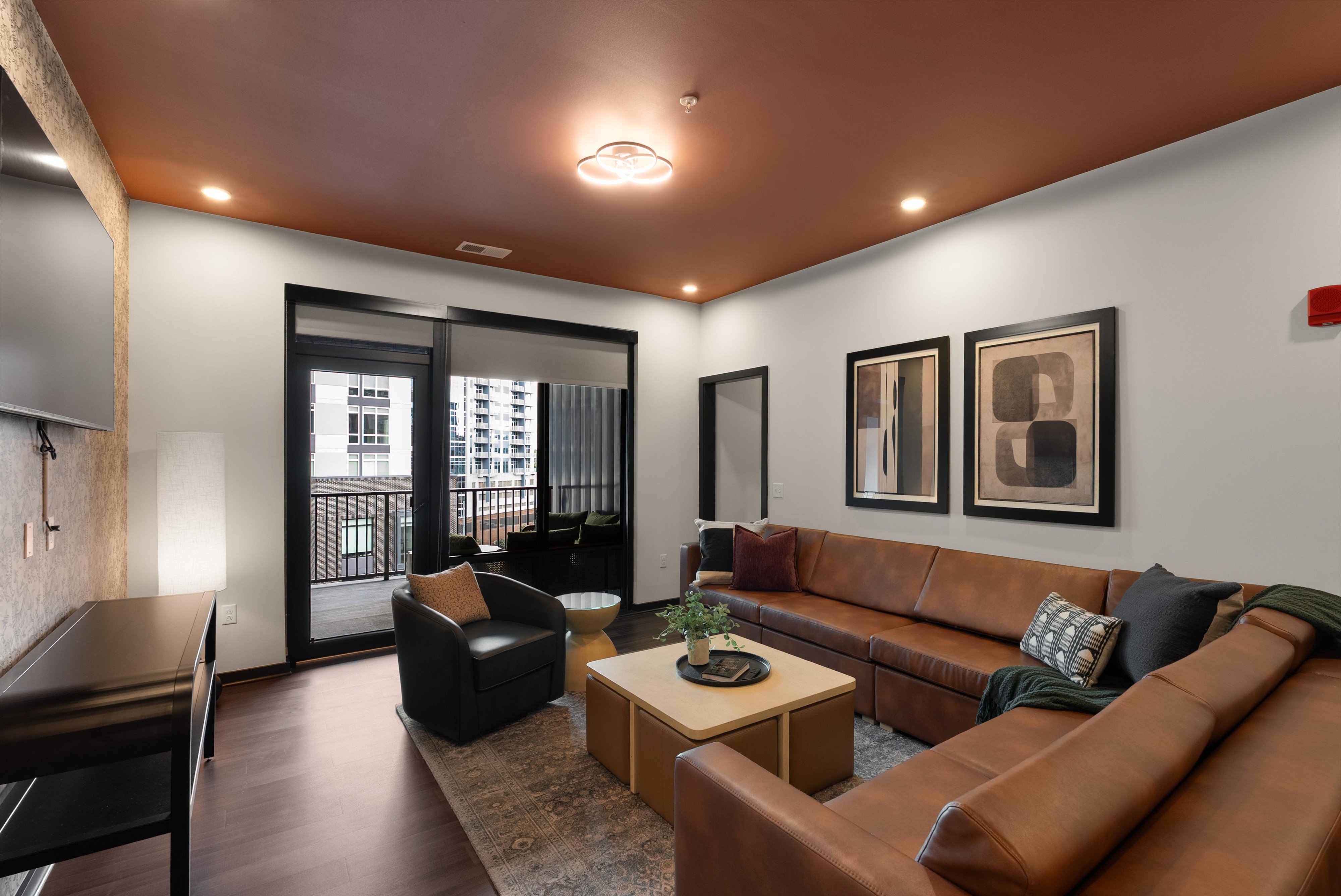 Common area in The Quinley suite hotel room in The Gulch, Nashville