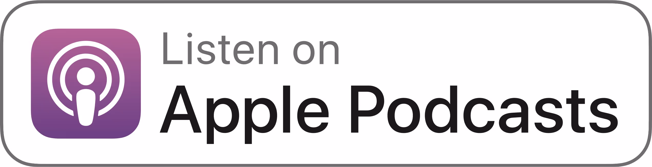 Listen on Apple Podcasts button with purple podcast icon.