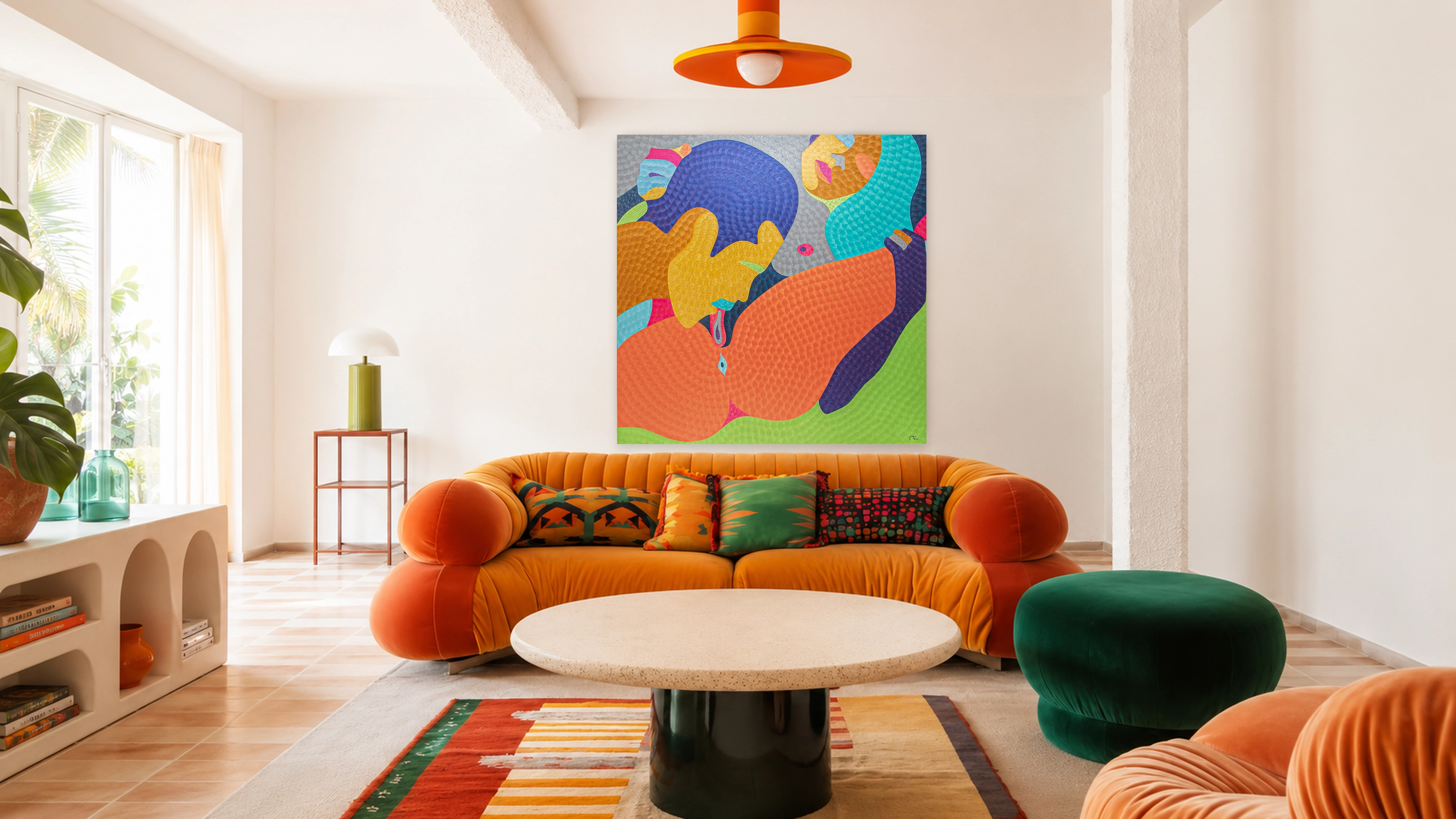 Colorful textured oil painting Decadent Dessert by Nala Kun, with layered hands and dessert-inspired forms.