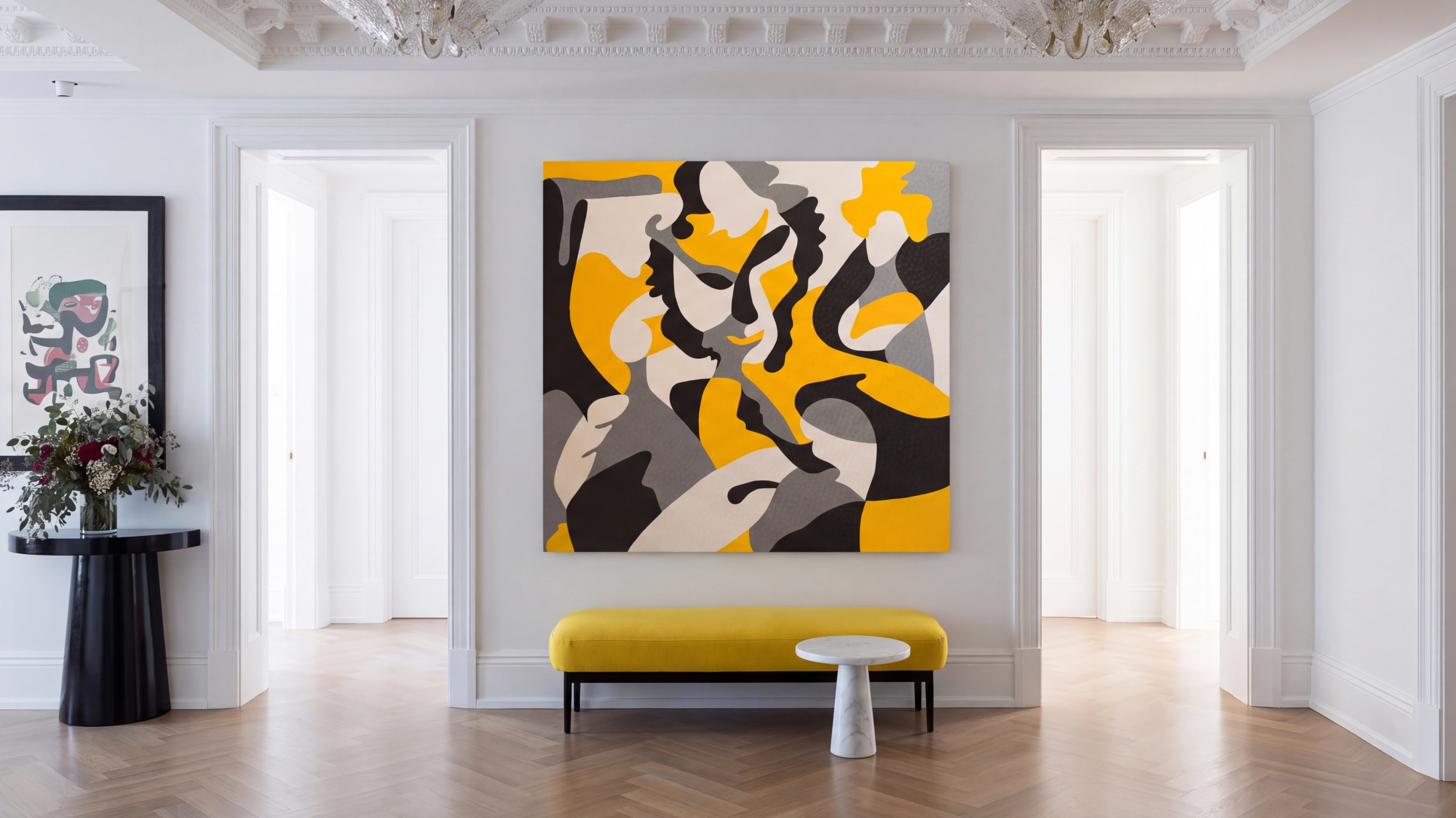 Black, gray, and ochre abstract portrait of Alexander Pushkin, painted by Nala Kun.