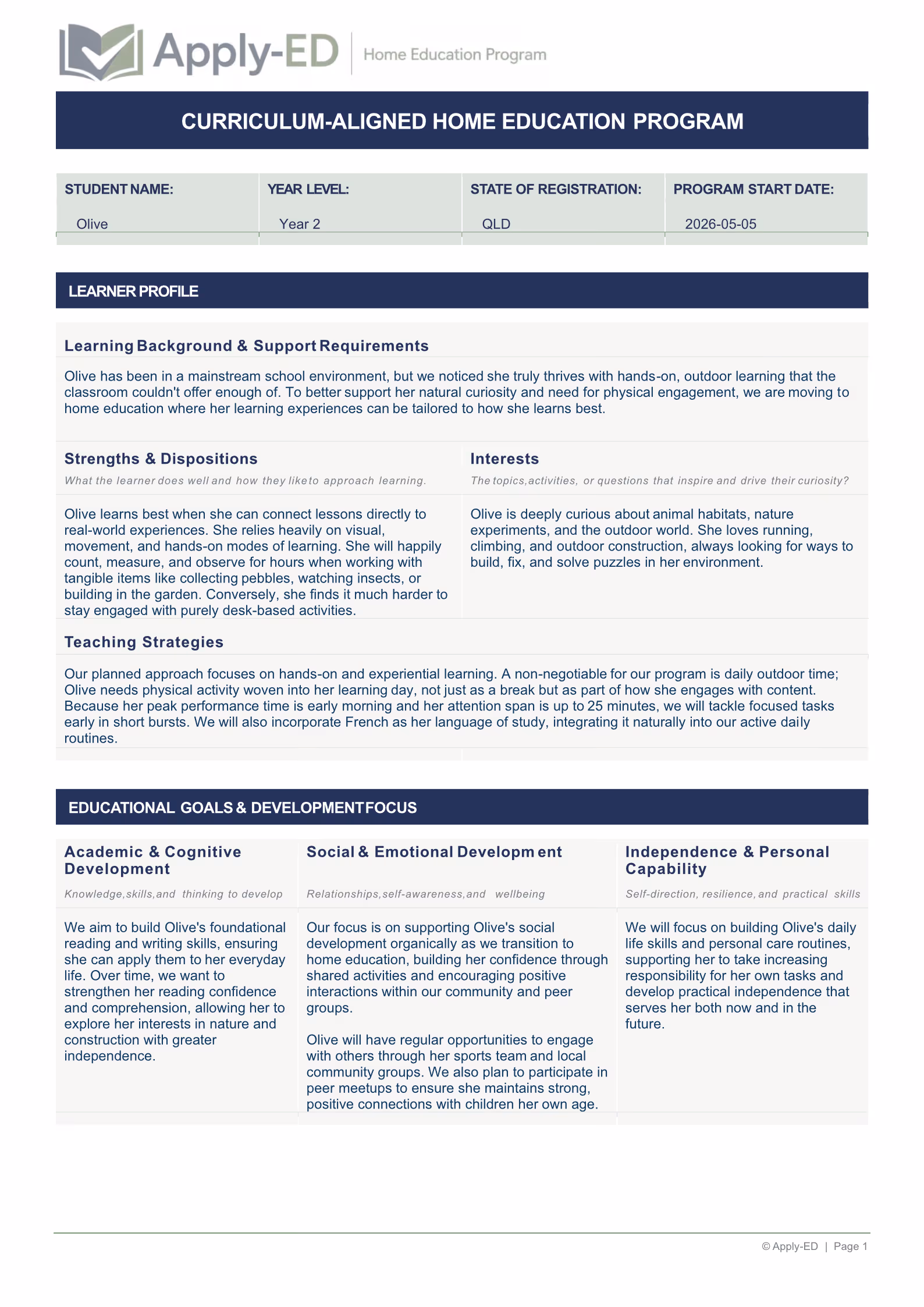 Apply-ED Home Education Program - Program Overview for Olive Year 2