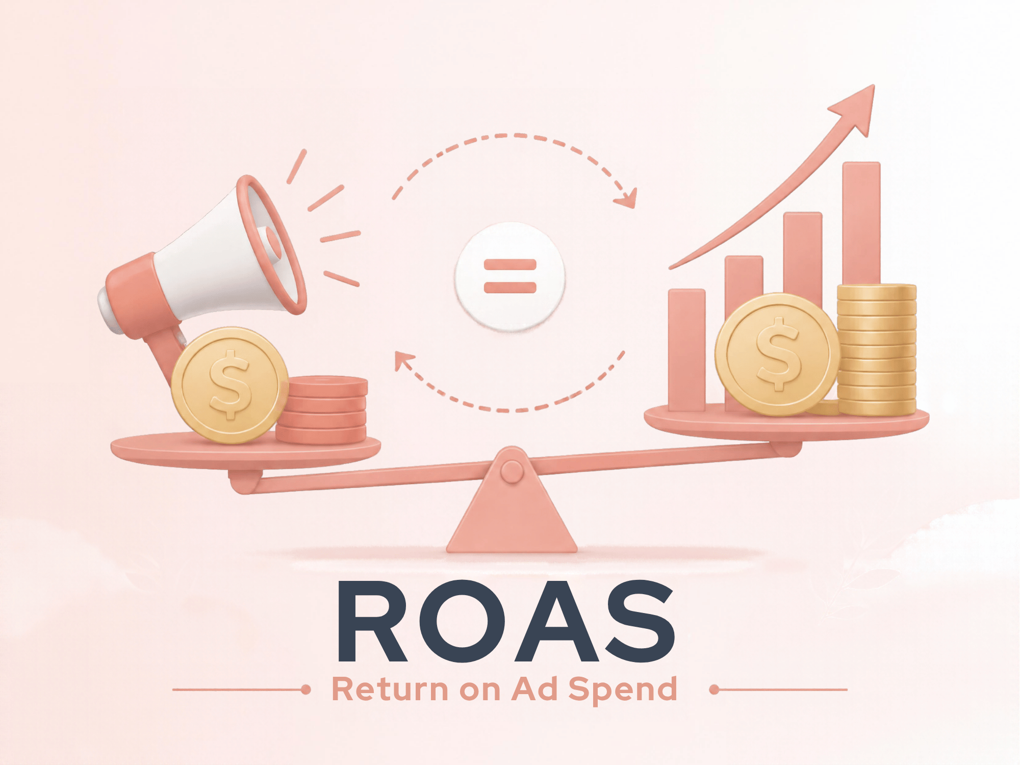 Composition éditoriale abstraite évoquant le calcul et la mesure du ROAS en publicité payante